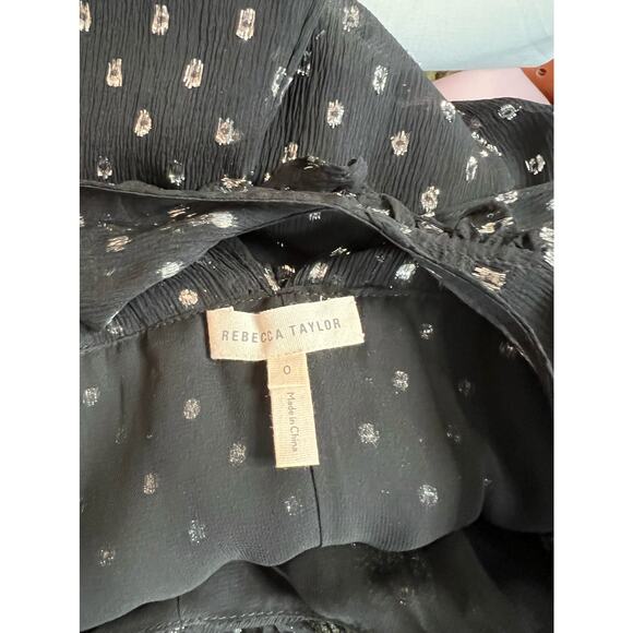 Rebecca Taylor Cold Shoulder Print silver Clipped Jacquard Top Black Sz 0 - Picture 10 of 11